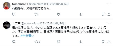 石橋静河と父親が似ているというツイート