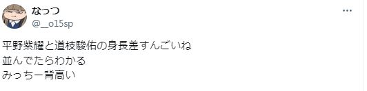 平野紫耀と道枝駿佑の身長差に関するツイート