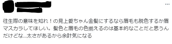 見上愛の眉毛が不快関するツイート